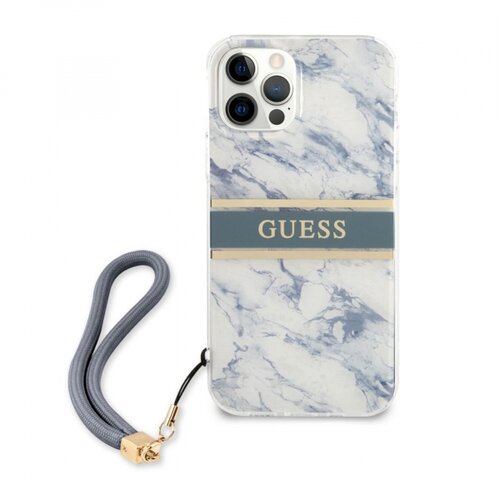 Guess GUHCP12MKMABBL za iPhone 12 / 12 Pro - sivo moder marmor shock silikonski ovitek s sivo modro zapestnico Slike