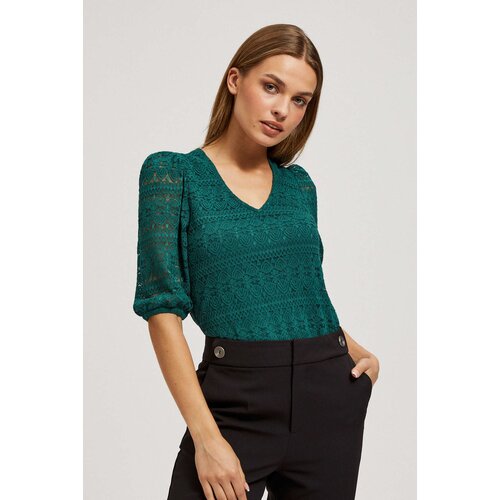 Marisse Emerald Lace Blouse With Puffed Sleeves Cene