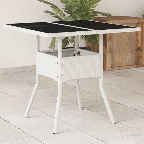 vidaXL Vrtna miza s stekleno ploščo bela 80x80x75 cm poli ratan Cene