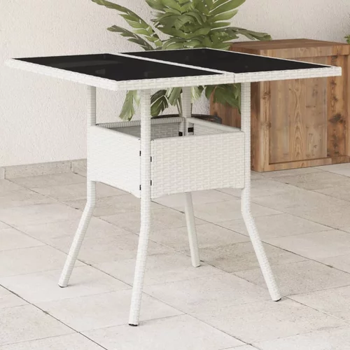 vidaXL Vrtni stol sa staklenom pločom bijeli 80 x 80 x 75 cm poliratan