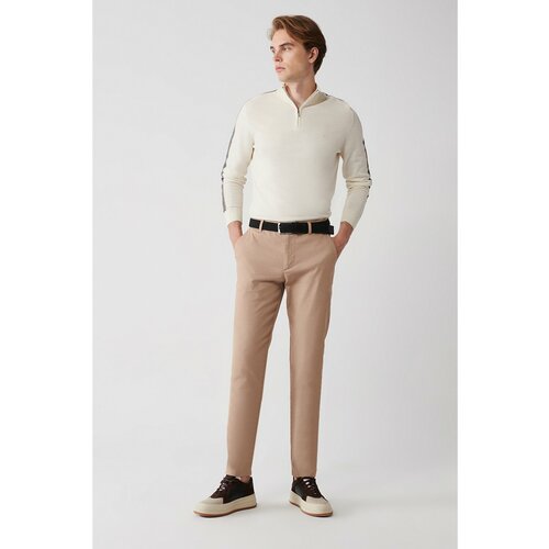 Avva Men's Beige Side Pocket Dobby Slim Fit Slim Fit Flexible Chino Canvas Trousers Slike