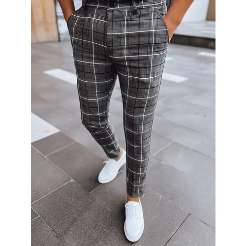 DStreet Men&amp;#039;s Dark Grey Checkered Chino Trousers Slike