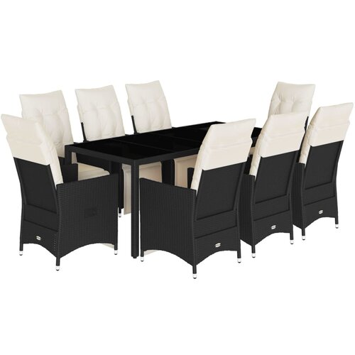  9-dijelni vrtni blagovaonski set s jastucima crni od poliratana Crna 190 x 90 x 75 cm Slike