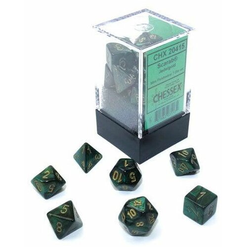 Chessex Kockice - Scarab - Mini Polyhedral - Jade & Gold (7) Slike
