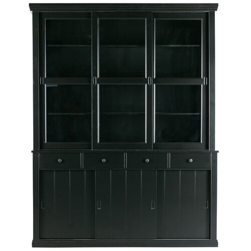 WOOOD Crna vitrina od masivnog bora s kliznim vratima 166x214 cm Lagos – Cijene