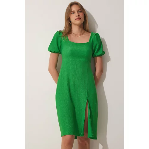 Happiness İstanbul Women's Green Square Collar Summer Knitted Dress
