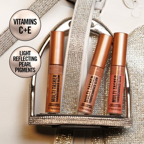 Rimmel London Multi-Tasker Turbocharged Glow tekoči osvetljevalec odtenek 002 Rosy Rebel 10 ml Slike