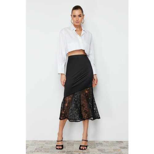 Trendyol Black Lace Detail Satin Skirt Slike