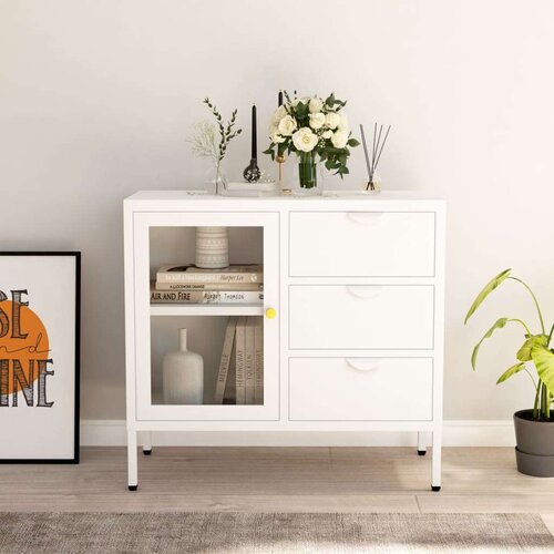 vidaXL Komoda bijela 75 x 35 x 70 cm od čelika i kaljenog stakla Cijene