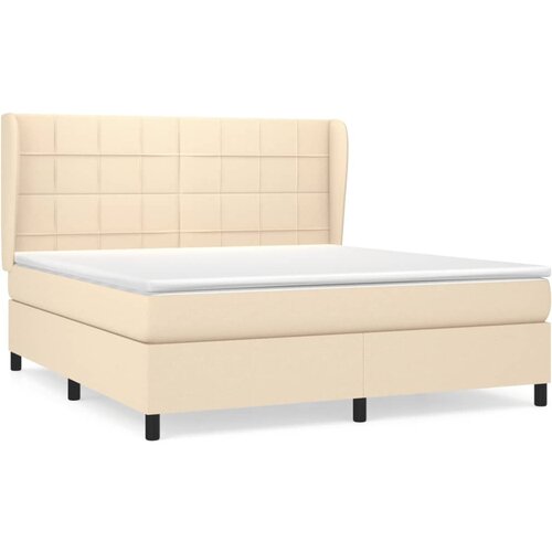 vidaXL Box spring postelja z vzmetnico krem 160x200 cm blago, (20895796) Cene