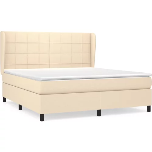 vidaXL Box spring postelja z vzmetnico krem 160x200 cm blago, (20895796)