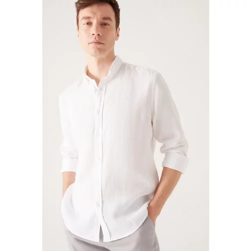 Avva Men's White 100% Linen Buttoned Collar Comfort Fit Comfy Cut Shirt