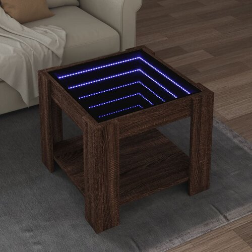 vidaXL Klubska mizica LED rjavi hrast 53x53x45 cm inženirski les Cene