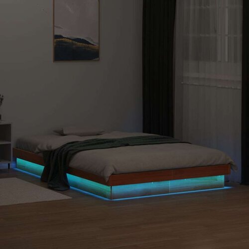 vidaXL LED posteljni okvir voščeno rjav 140x200 cm trdna borovina Cene