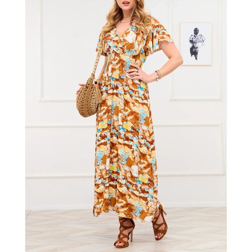 Resti Brown women's long dress with fashionable pattern - Clothing Cene