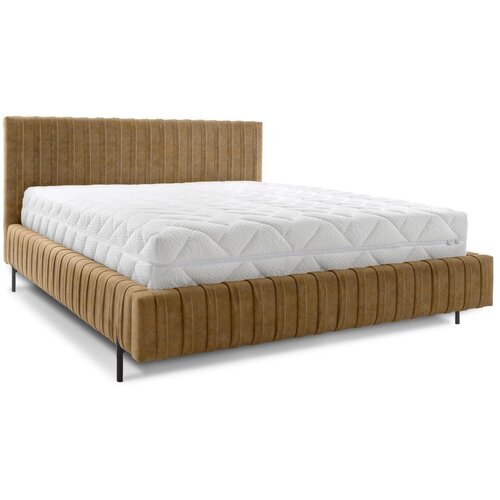 ELTAP Oker rumena oblazinjena zakonska postelja s prostorom za shranjevanje z letvenim dnom 180x200 cm Plissa &ndash; Cene