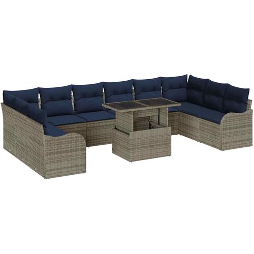 vidaXL Vrtna sedežna garnitura z blazino 11 pcs Siva Poly ratan, (5000021702) Cene