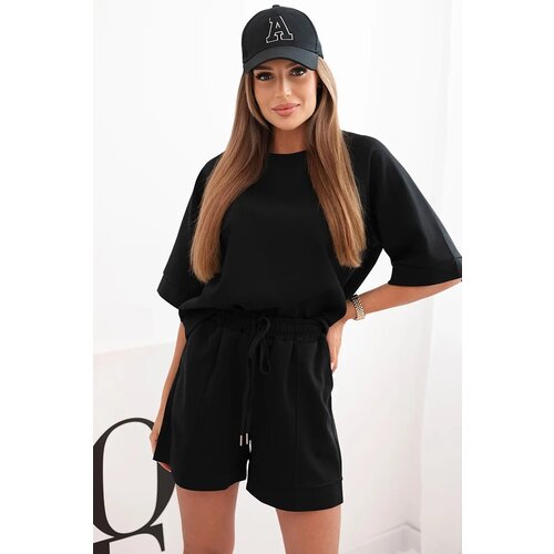 Kesi Włoski Women's butter set with a short-sleeved blouse and shorts with an elastic band black Cene