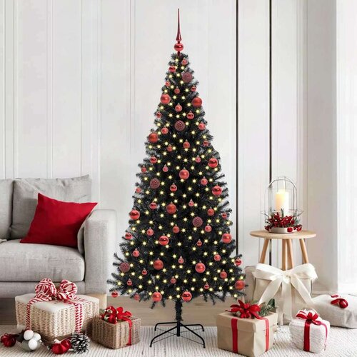 vidaXL Božično drevo med 300 LED z stojalom Črna 180 cm PVC Cene