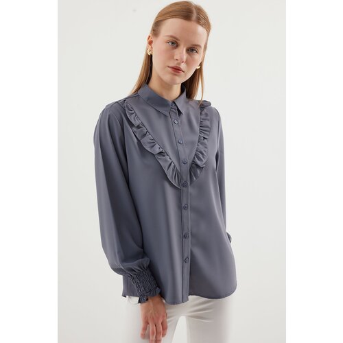 Bigdart 20223 Ruffled Long Sleeve Shirt - Gray Cene