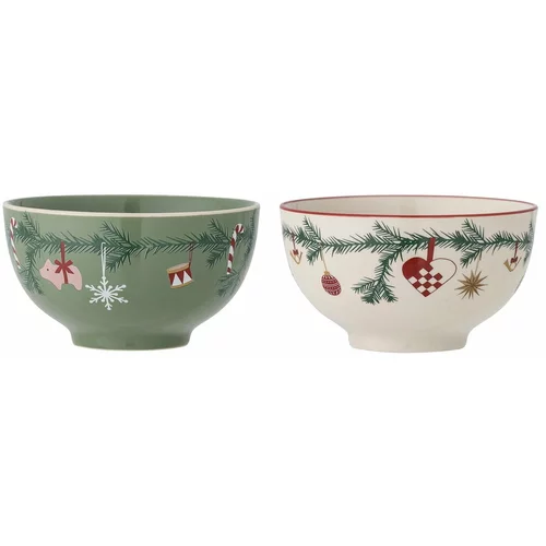 Bloomingville Bijelo-zelene keramičke zdjelice s božićnim motivom u setu od 2 kom ø 14 cm Yule -
