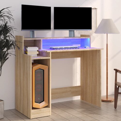  Radni stol s LED svjetlima hrast 97x45x90 cm konstruirano drvo Cene