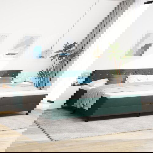  Krevet s uzdužnim oprugama i madracem tamnozelene boje 200x200 cm baršun Cijene