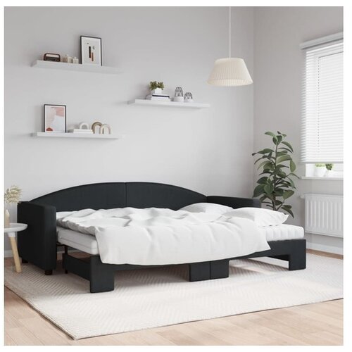 VidaXL Izvlečna dnevna postelja z vzmetnico črna 80x200 cm b Slike