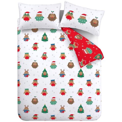 Catherine Lansfield Crvena/bijela posteljina za bračni krevet/za produženi krevet 230x220 cm Party Robins &amp;ndash; Slike