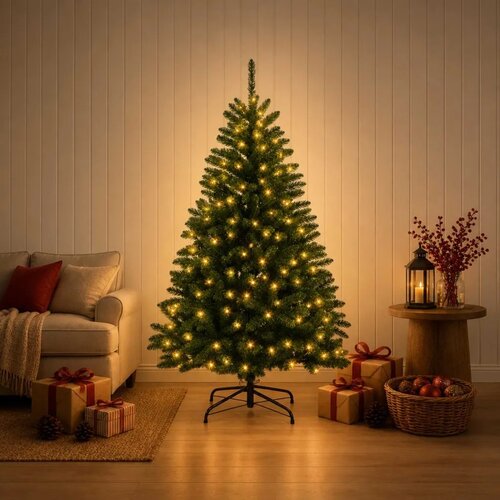  Umjetno božićno drvce s nogom 180 cm 300 LED lampica - Srednje zelena &Oslash; 90 x 180 cm s 300 LED dioda Cijene