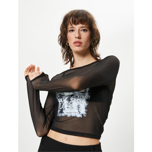 Koton Transparent T-Shirt Printed Long Sleeve Crew Neck Slike
