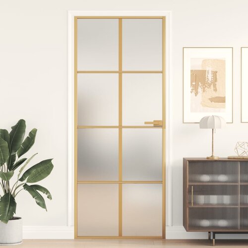 vidaXL Notranja vrata ozka zlata 83x201,5cm kaljeno steklo in aluminij Cene