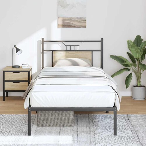 vidaXL Posteljni okvir brez vzmetnice hrast 75x190 cm inženirski les Cene