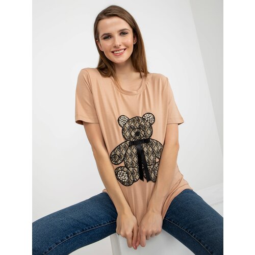 Fashion Hunters Camel women's T-shirt with teddy bear and 3D application Slike