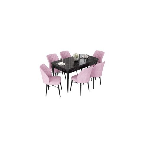 Hanah home set trpezarijski sto i 6 stolica nef black marble pink Cene