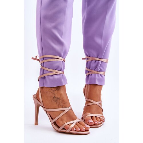 FJ1 Women&amp;#039;s Tied Sandals On A High Heel Beige Meya Slike