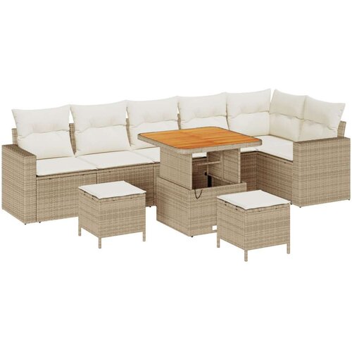  9-dijelni vrtni set sofe s jastučićima Bež Poli ratan akacija  Vrtna garnitura - 3-dijelni vrtni blagovaonski set s jastučićima Cijene