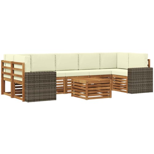  Set vanjskih sofa 8 kom. Prirodna i krem Čvrsto drvo akacije Slike