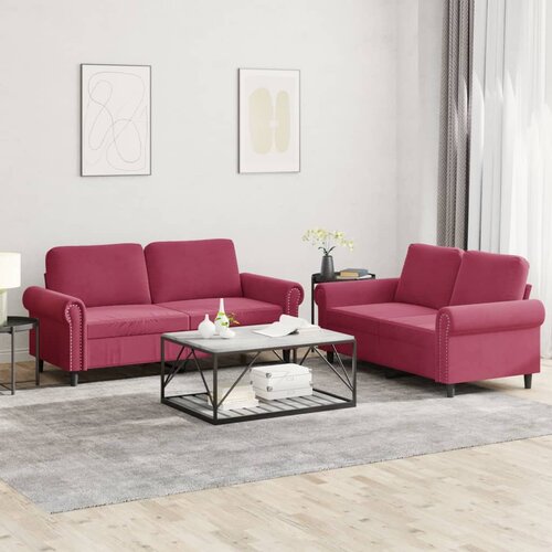 vidaXL 2-dijelni set sofa s jastucima crvena boja vina baršunasti Cijene