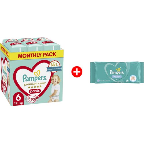 Pampers Pelene Premium Care Pants veličina 6 93kom + Gratis vlažne maramice Fresh 52 Slike