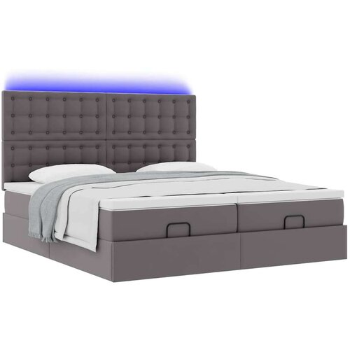 VidaXL otomanski okvir kreveta s madracima sivi 200x200cm umjetna koža Slike