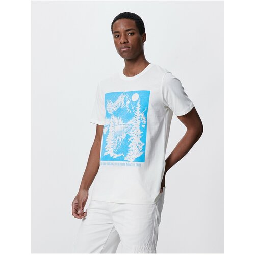 Koton Slogan Printed T-Shirt Landscape Detailed Slim Fit Crew Neck Cotton Slike