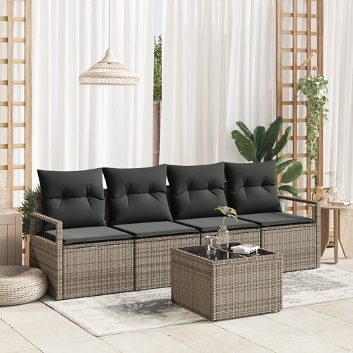 vidaXL 5-delni vrtni sofa set s blazinami siva poli ratan Cene