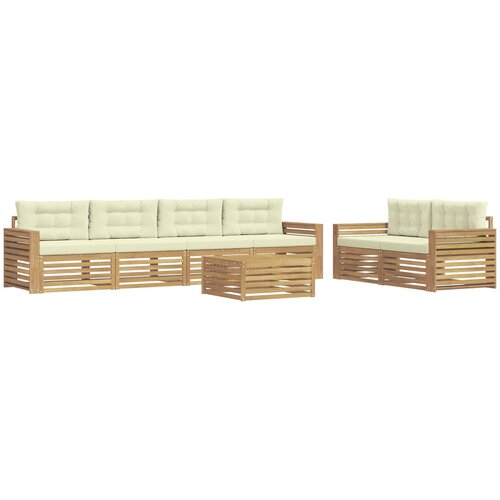 Set vanjskih sofa 7 kom. Bijela i krem Čvrsto drvo akacije Slike
