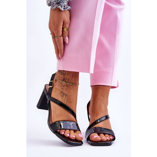Kesi Women's lacquered heeled sandals Black Carrie Cene