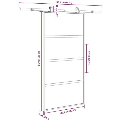 VidaXL klizna vrata s priborom 102,5x205 cm kaljeno staklo i aluminij Slike
