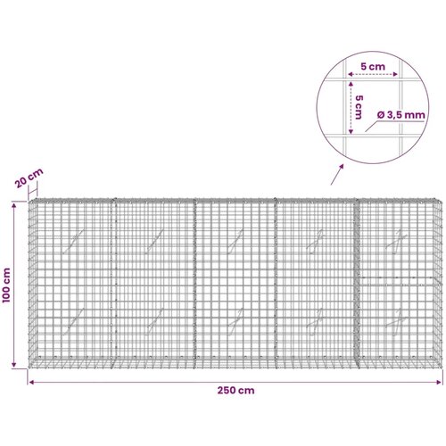  Gabion s žicom debljine 3 5 mm i mrežom 5x5 cm 250x20x100 cm - 20 cm 100 cm 250 cm Slike
