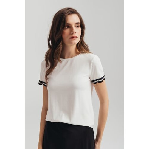 Legendww bela zenska pamucna majica sa cipkastim detaljima na rukavima Cene