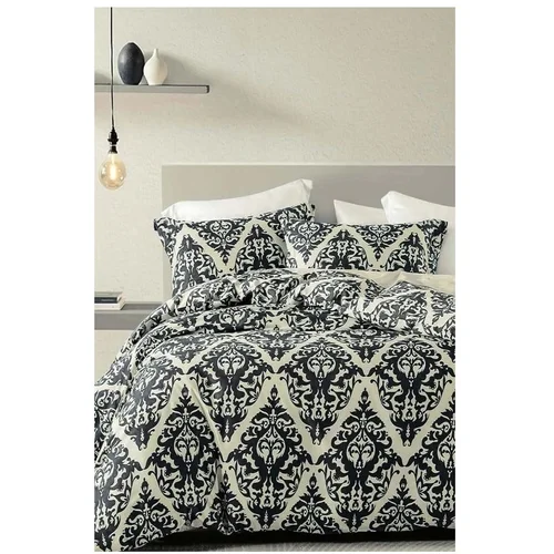 Mila Home Crna/bež posteljina za bračni krevet/za produženi krevet od renforce pamuka s uključenom plahtom/4-dijelna 200x220 cm Damask –