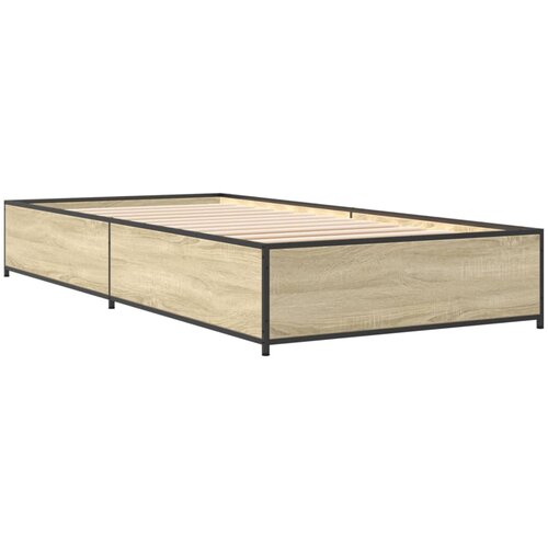 VidaXL Posteljni okvir sonoma hrast 75x190 cm inženirski les in kovina, (21128048) Slike